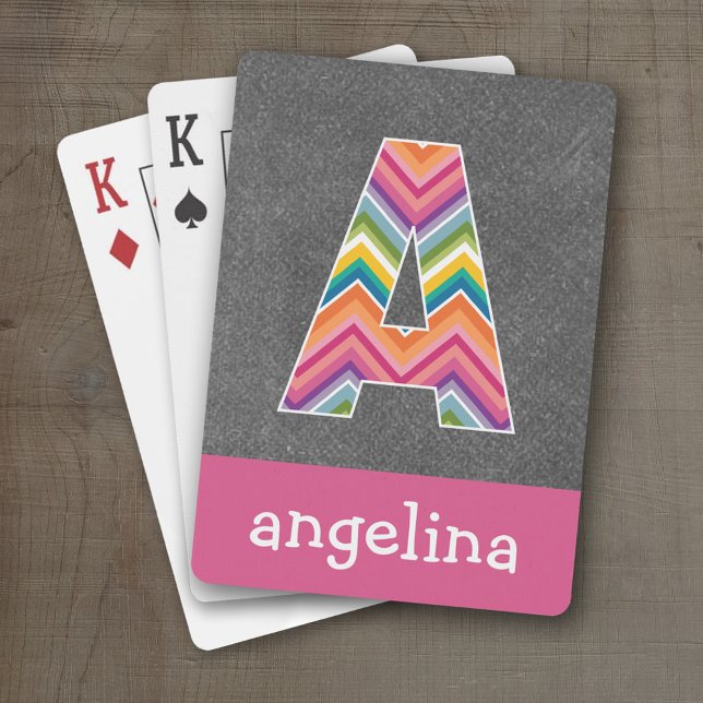 Chalkboard Monogram Letter A with Bright Chevrons Playing Cards (Personalized Playing Cards - Large Monogram)