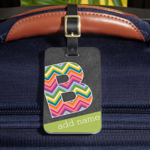 Chalkboard Monogram Letter B with Bright Chevrons Luggage Tag