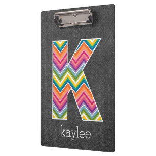 Chalkboard Monogram Letter K with Bright Chevrons Clipboard
