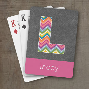 Chalkboard Monogram Letter L with Bright Chevrons Playing Cards