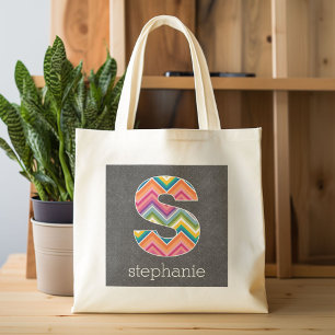 Chalkboard Monogram Letter S with Bright Chevrons Tote Bag