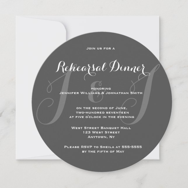 Chalkboard Monogram Rehearsal Dinner Invitations (Front)
