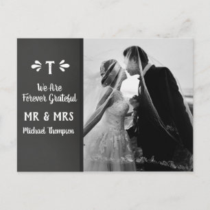 Chalkboard Monogram Thank You Wedding Photo Postcard