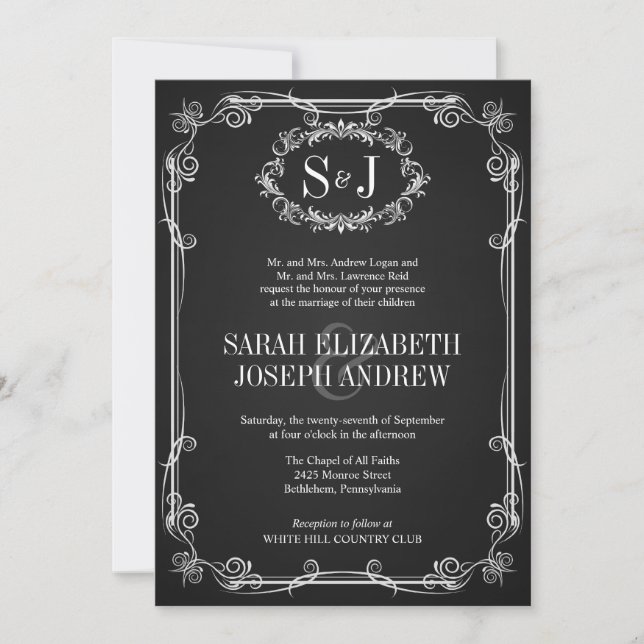 Chalkboard Monogram Typography Wedding Invitations (Front)