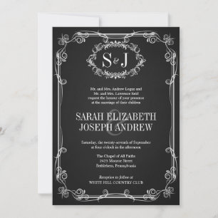 Chalkboard Monogram Typography Wedding Invitations