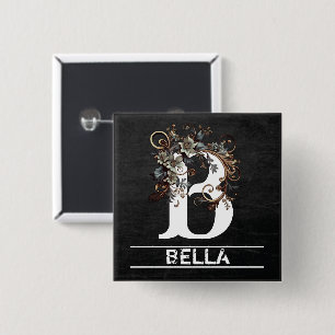 Chalkboard Monogram with Floral 15 Cm Square Badge