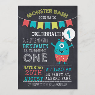 Chalkboard Monster 1sr Birthday Invitation