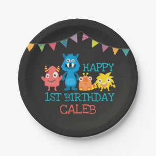 Chalkboard Monster First Birthday Boys Party Paper Plate