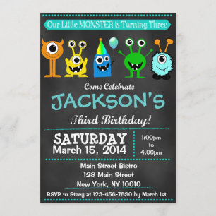 Chalkboard Monster Third Birthday Invitation