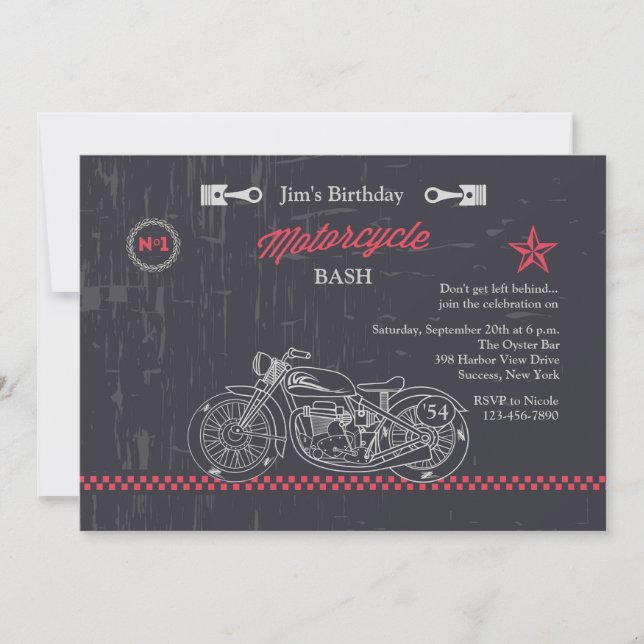 Chalkboard Motorcycle Invitation (Front)