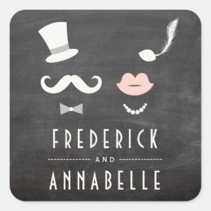 Chalkboard Moustache And Lips Vintage Chic Wedding Square Sticker