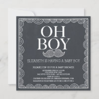 Chalkboard Moustache Baby Shower Invitatation