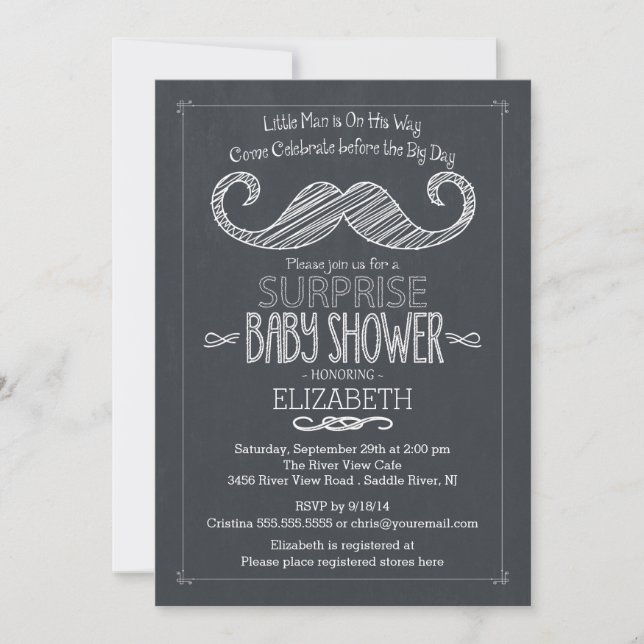 Chalkboard Moustache Baby Shower Invitatation Invitation (Front)