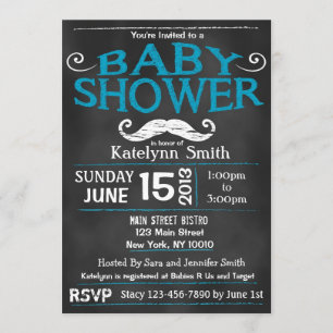 Chalkboard Moustache Baby Shower Invitation