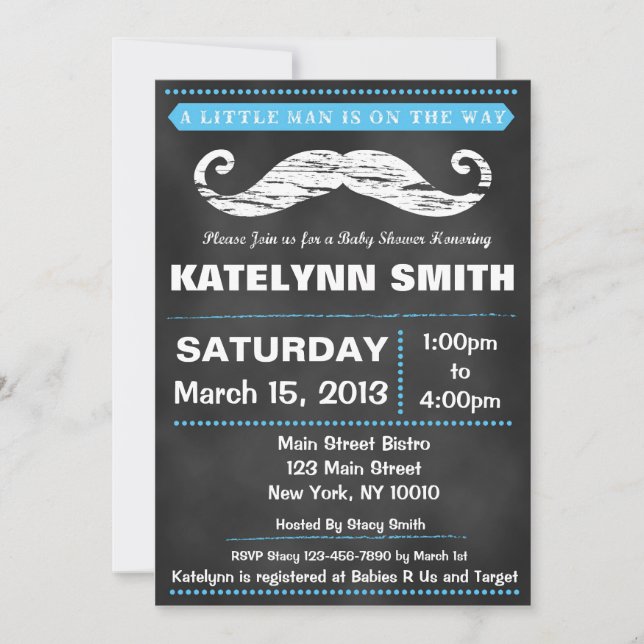 Chalkboard Moustache Baby Shower Invite (Front)