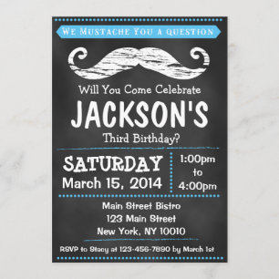 Chalkboard Moustache Birthday Party Invitation
