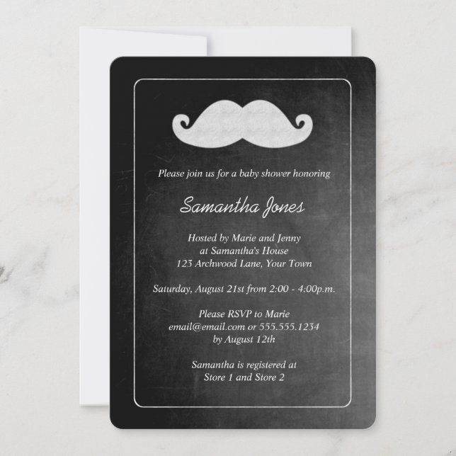 Chalkboard Moustache Boy Baby Shower Invitation (Front)