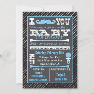 Chalkboard Moustache Boy Baby Shower Invitations
