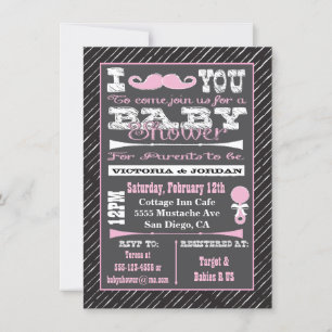 Chalkboard Moustache Girl Baby Shower Party Invitation