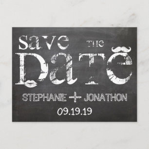 Chalkboard Moustache Lips Vintage Save the Date Announcement Postcard