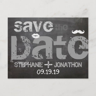 Chalkboard Moustache Lips Vintage Save the Date Announcement Postcard