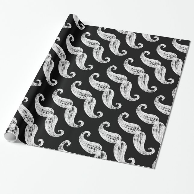 Chalkboard Moustache Wrapping Paper (Unrolled)
