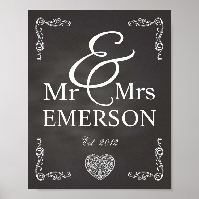 Chalkboard - Mr & Mrs custom name Poster (Front)