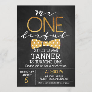 Chalkboard Mr One-derful Birthday Invitation