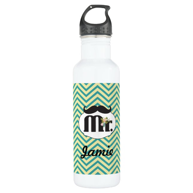 Chalkboard Mr Yellow and Green Wedding 710 Ml Water Bottle (Front)