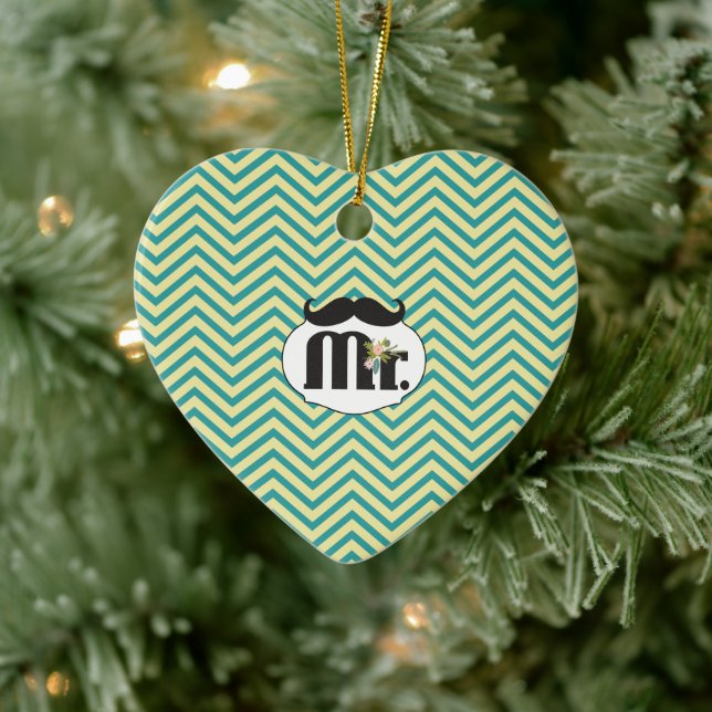 Chalkboard Mr. Yellow and Green Zigzag Chevron Ceramic Tree Decoration (Tree)