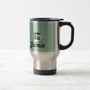 Chalkboard Mr. Yellow and Green Zigzag Chevron Travel Mug