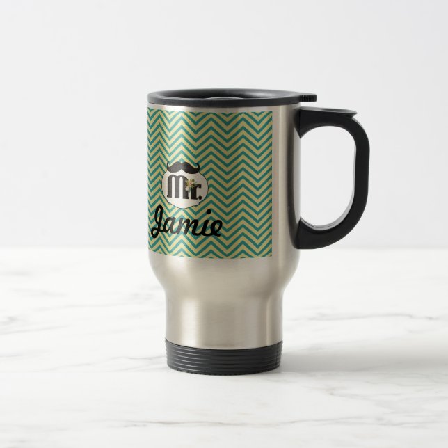 Chalkboard Mr. Yellow and Green Zigzag Chevron Travel Mug (Right)