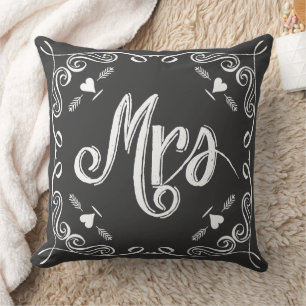 Chalkboard Mrs Brides Pillow Any Colour