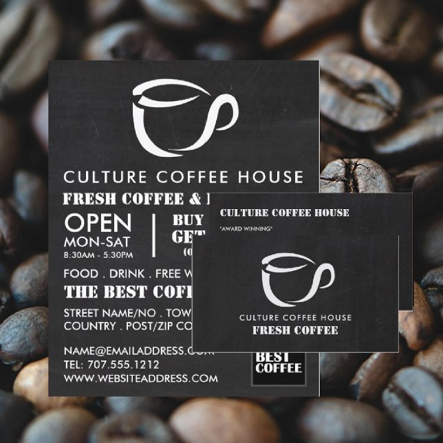 Chalkboard Mug Icon, Barista, Café, Coffeehouse Business Card (Creator Uploaded)