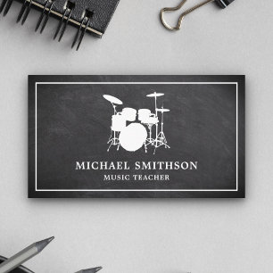 Chalkboard Music Teacher White Drum Kit Drummer Business Card