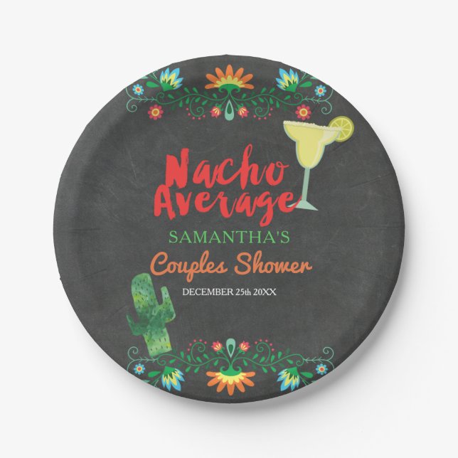 Chalkboard Nacho Average Couple Shower Floral Paper Plate (Front)