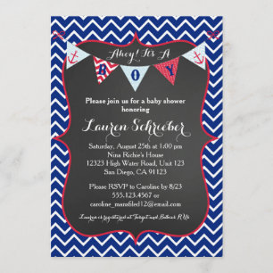 Chalkboard Nautical Baby Boy Shower Invitation