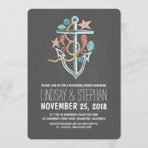 Chalkboard Nautical Beach Rehearsal Dinner Invites
