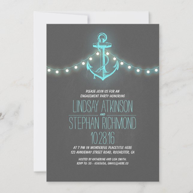chalkboard nautical engagement party invitation (Front)