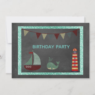 CHALKBOARD Nautical theme children’s birthday part Invitation