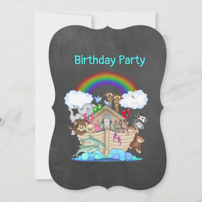 Chalkboard NOAHS ARK Zoo animal party Invitation (Front)
