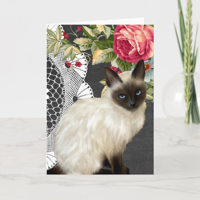 Chalkboard Notecard with Painted Siamese Cat (Front)
