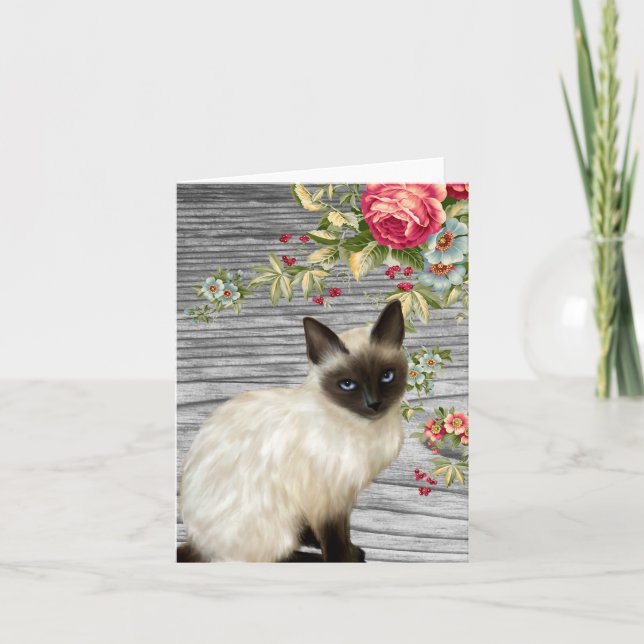 Chalkboard Notecard with Painted Siamese Cat (Front)