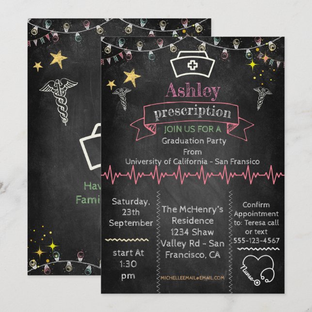 Chalkboard Nurse Graduation  Invitation (Front/Back)