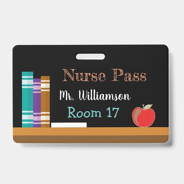 Chalkboard nurse plastic badge hall pass ID badge (Front)