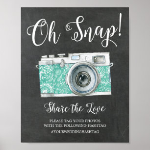 Chalkboard Oh Snap Camera Hashtag Wedding Sign