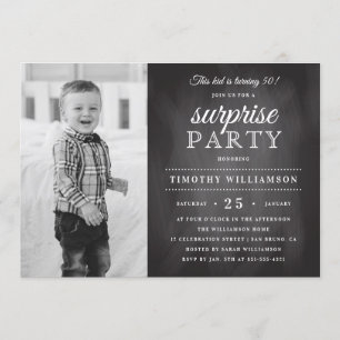 Chalkboard   Old & New Photo Surprise Birthday Invitation