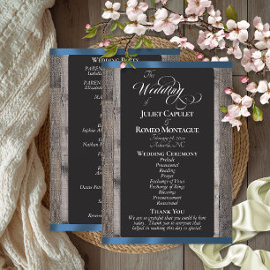 Chalkboard on Wood & Blue Ribbon - Wedding Programme