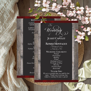 Chalkboard on Wood & Burgundy Ribbon - Wedding Programme