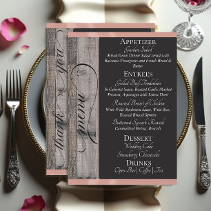 Chalkboard on Wood, Heart & Thank You - Rose Gold Menu